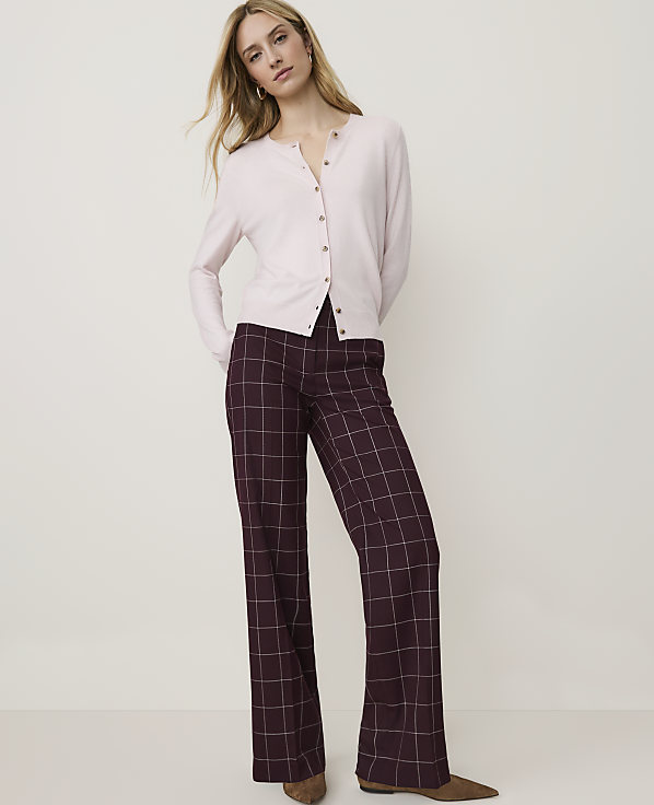 The Petite Windowpane High Rise Straight Pant