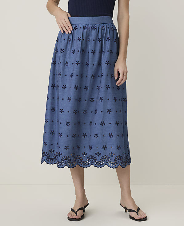 Petite Weekend Eyelet Midi Skirt