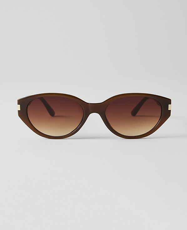 Brown oval sunglasses with gradient lenses are centered against a plain white background.