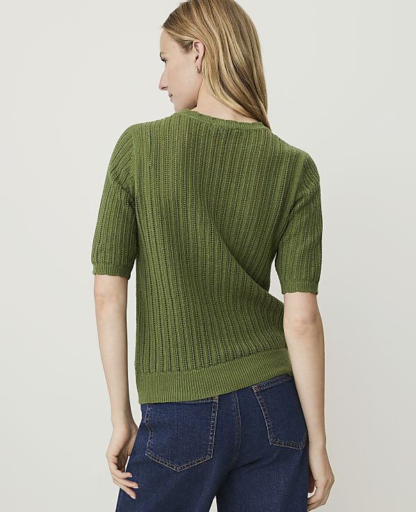 Petite Weekend Pointelle Trim Sweater