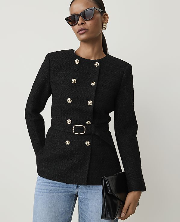 Petite Belted Jacket in Tweed