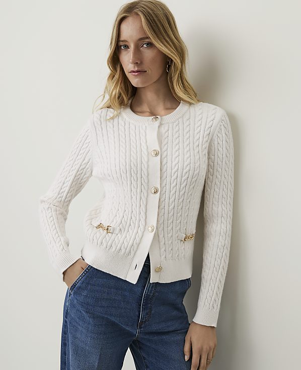 Petite Horsebit Cable Cardigan