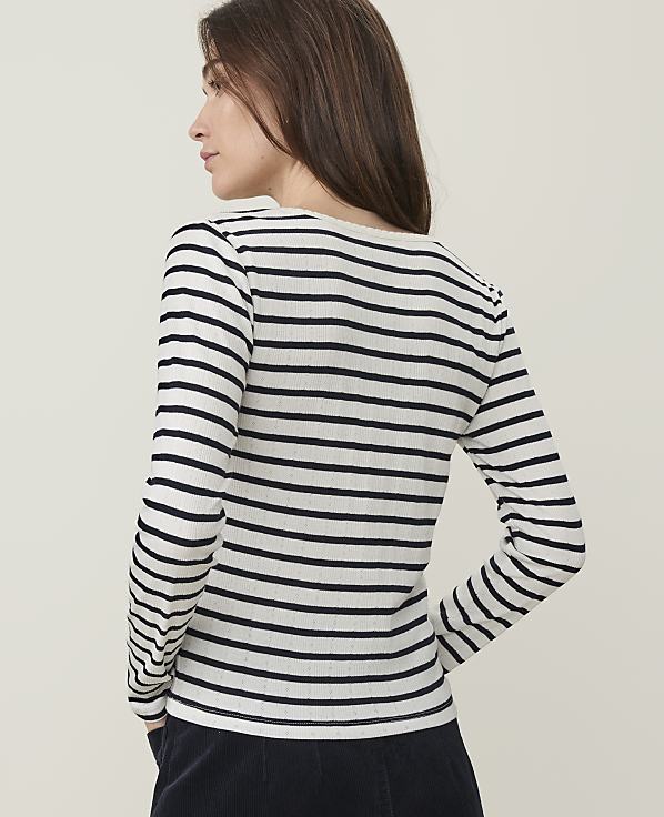 Petite Weekend Striped Pointelle Henley Top