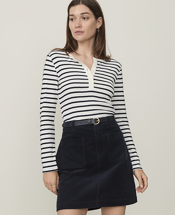 Petite Weekend Striped Pointelle Henley Top