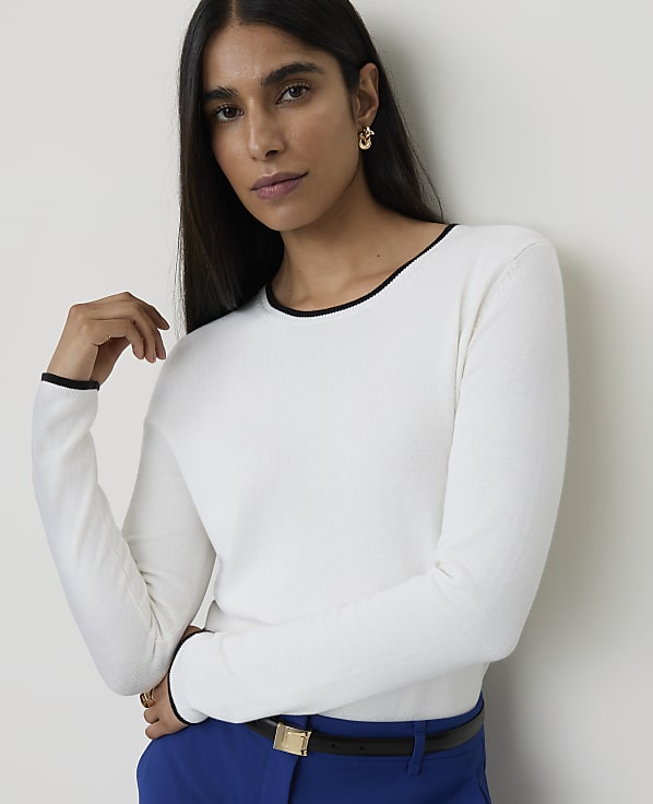Petite Tipped Essential Crew Neck Sweater