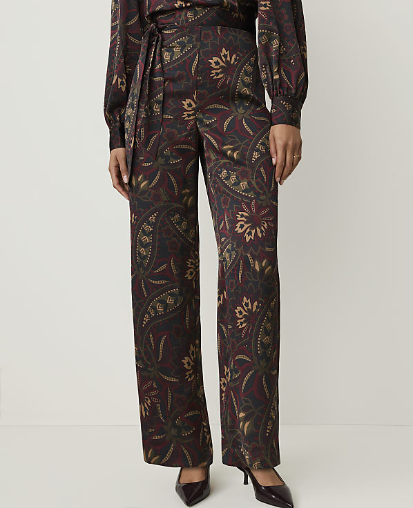 The Petite Paisley Side Zip Pant in Satin
