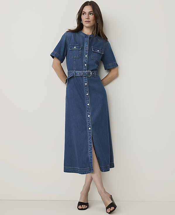 Petite Weekend Belted Denim Shirtdress