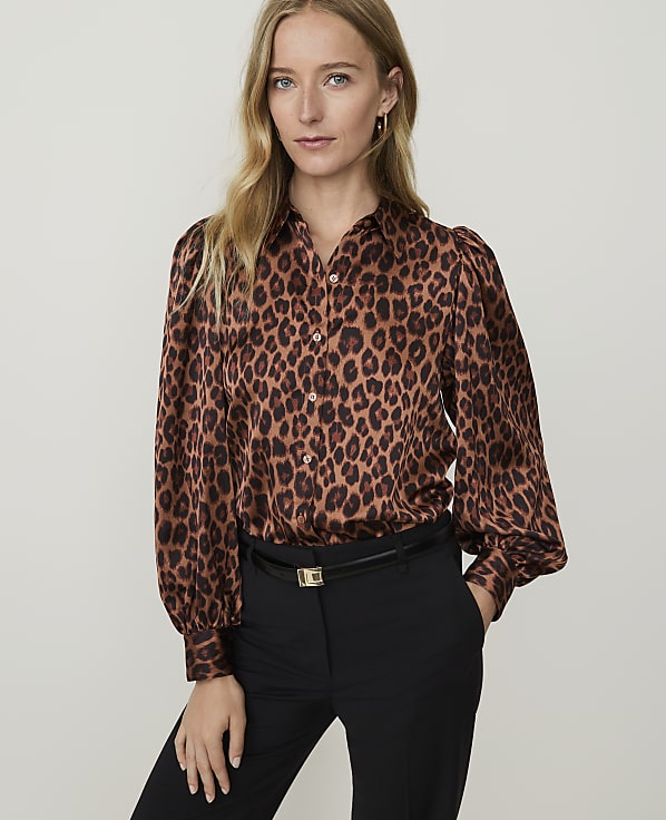 Petite Animal Print Blouson Sleeve Shirt