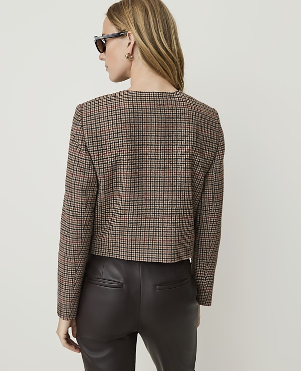 The Petite Crew Neck Jacket in Houndstooth
