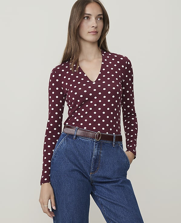 Petite Polka Dot V-Neck Top