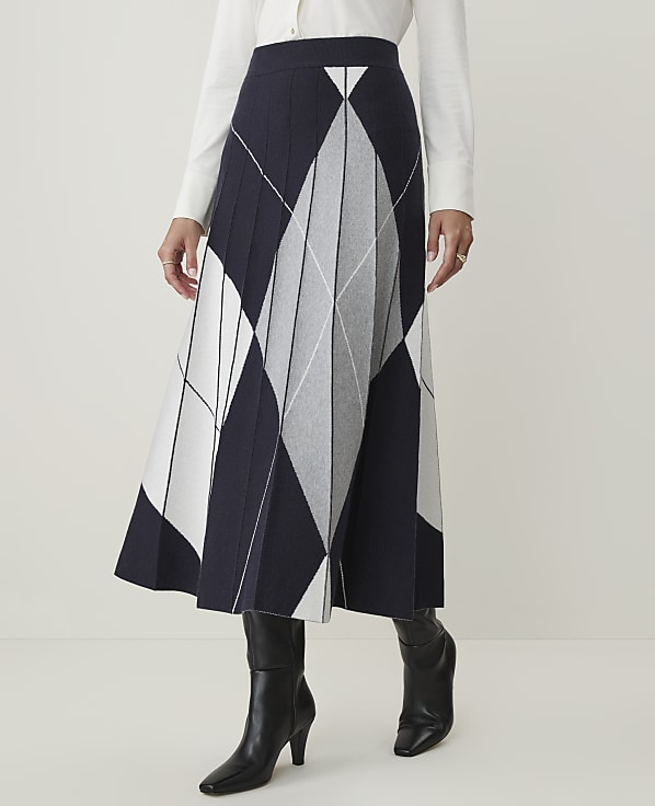 Petite Pleated Argyle Jacquard Sweater Skirt