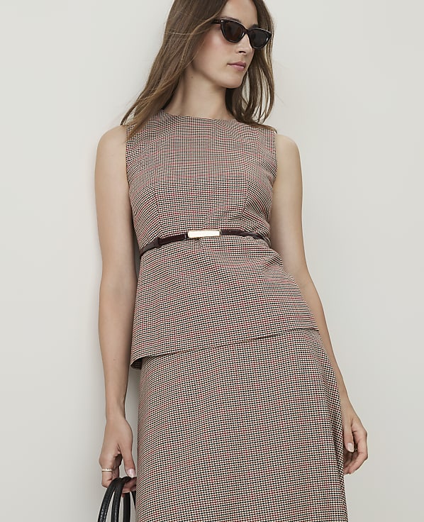 Petite Houndstooth Crew Neck Peplum Top