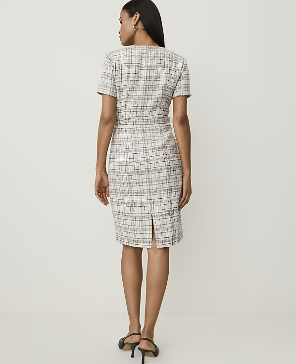 Petite Belted Sheath Dress in Tweed