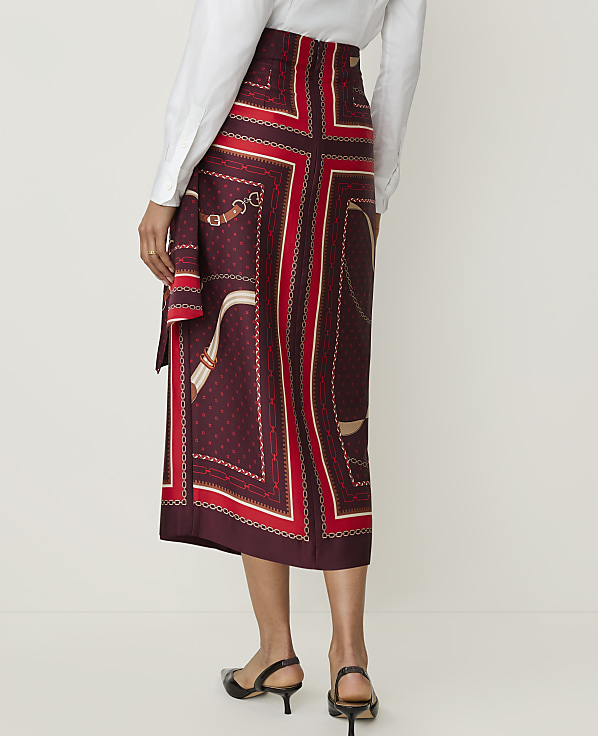Petite Horsebit Print Wrap Skirt in Satin