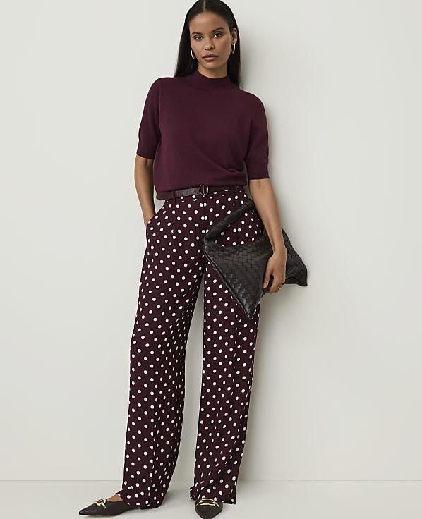 The Petite Polka Dot Pleated Wide-Leg Pant