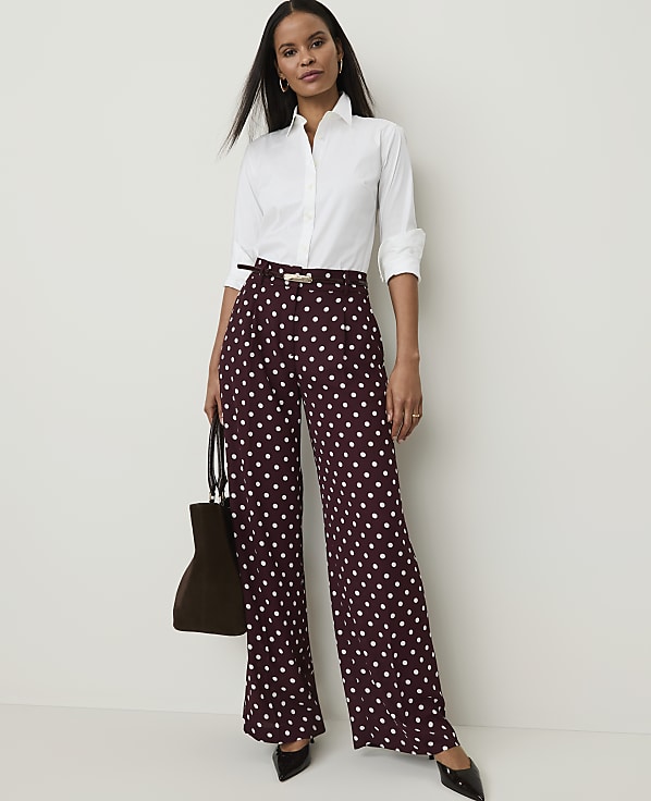 The Petite Polka Dot Pleated Wide-Leg Pant