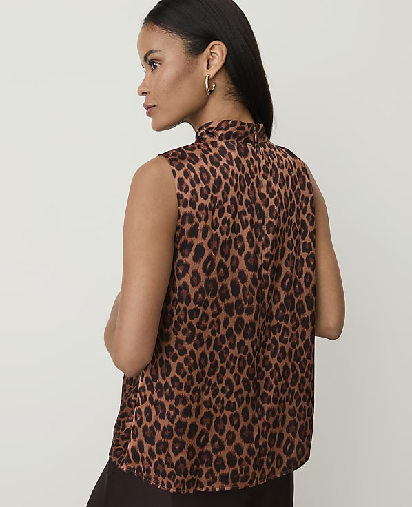 Petite Animal Print Draped Cowl Neck Top