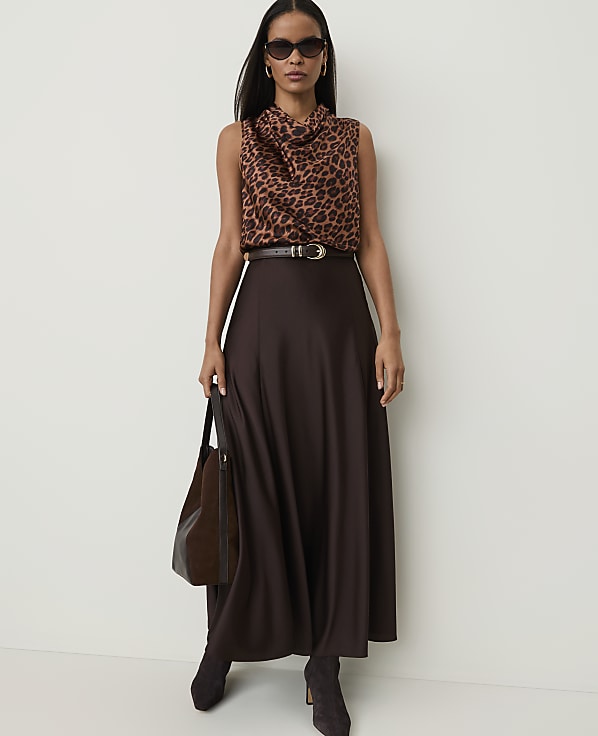Petite Animal Print Draped Cowl Neck Top