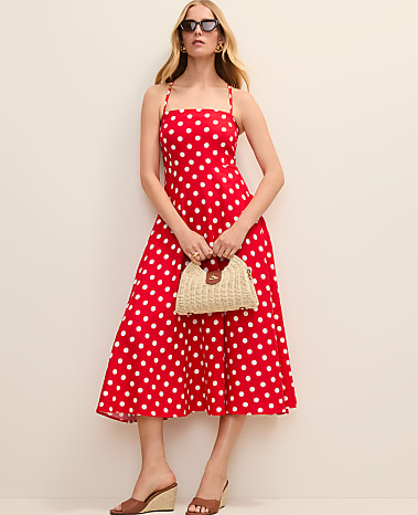 Polka Dot Midi Dress in Linen Blend