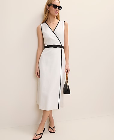 Belted Midi Dress in Linen Blend