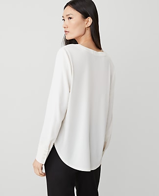 Petite Mixed Media Pleat Front Top