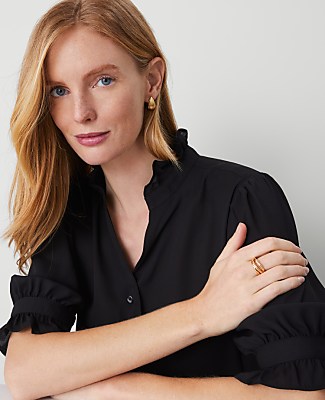 Petite Ruffle Collar Shirt