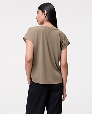 Mixed Media Pleat Front Top - Dried Moss