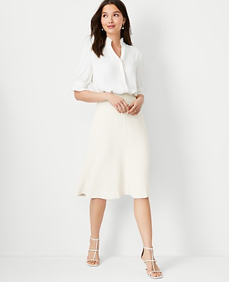 The Petite Flare Skirt in Fluid Crepe - Ivory Whisper