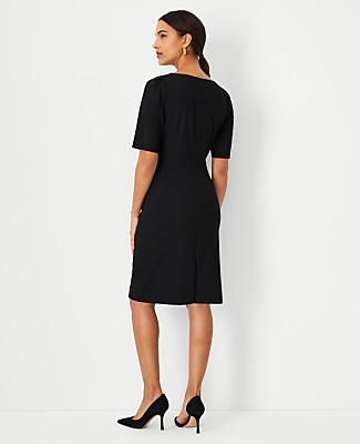 The Petite Elbow Sleeve Square Neck Dress in Seasonless Stretch - Core Black