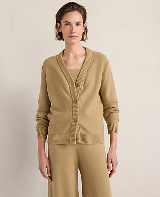 Ann Taylor Haven Well Within Organic Cotton V-neck Cardigan In Truffle