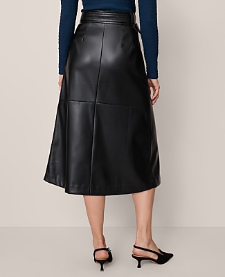 Faux Leather Belted Wrap Skirt - Black