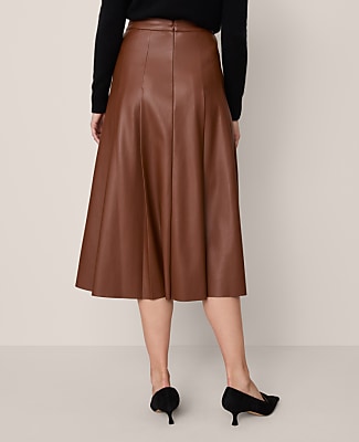 Petite Faux Leather Pleated Midi Skirt
