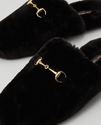 Weekend Horsebit Fuzzy Slide Flat - Black