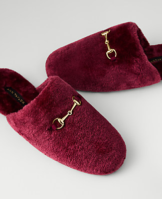 Weekend Horsebit Fuzzy Slide Flat - Rich Cranberry