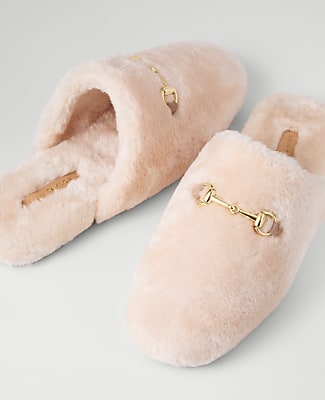 Weekend Horsebit Fuzzy Slide Flat - Pearl Shadow