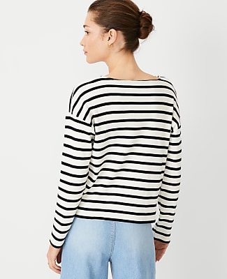 Petite Weekend Collection Stripe Relaxed Long Sleeve Top
