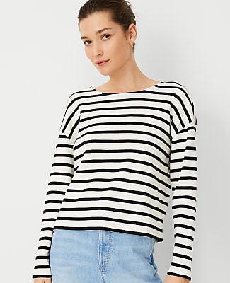 Petite Weekend Collection Stripe Relaxed Long Sleeve Top