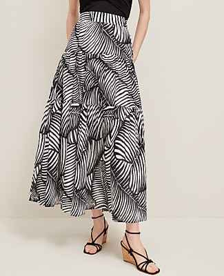 Tiered Full Skirt in Palm Print