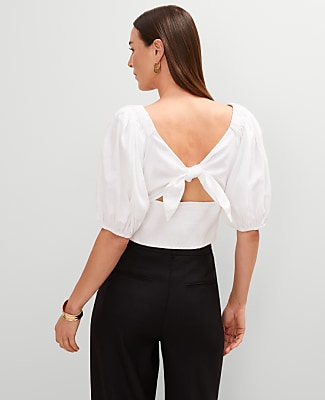 Linen Blend Knotted Tie Back Blouse