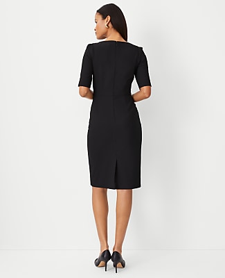 The Petite Elbow Sleeve Square Neck Dress in Seasonless Stretch — Curvy Fit