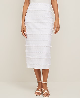 Embroidered Column Midi Skirt