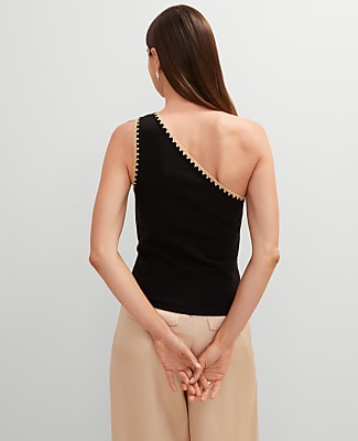 Crochet Trim One-Shoulder Top