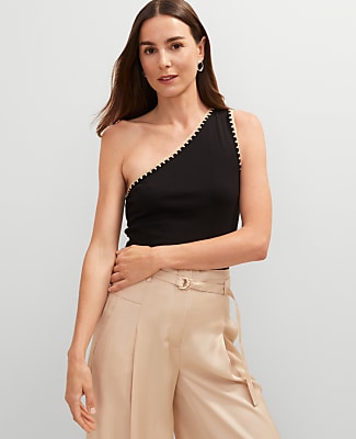 Crochet Trim One-Shoulder Top