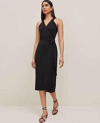 Petite Halter Wrap Midi Dress