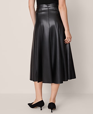 Faux Leather Pleated Midi Skirt - Black