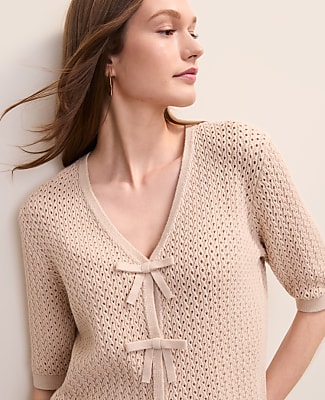 Textured Stitch Bow Cardigan