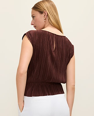 Pleated Ruffle Top - Rich Walnut