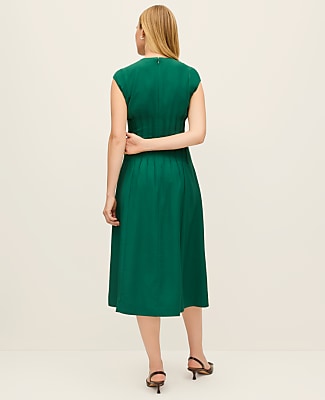 Pintuck Flare Midi Dress