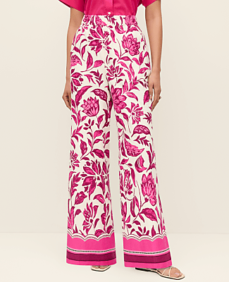 The Petite Floral Easy Fit Wide-Leg Pant in Linen