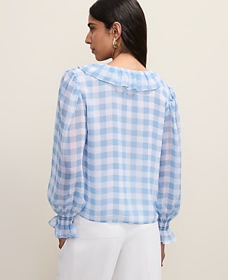Gingham Ruffle Trim Blouse